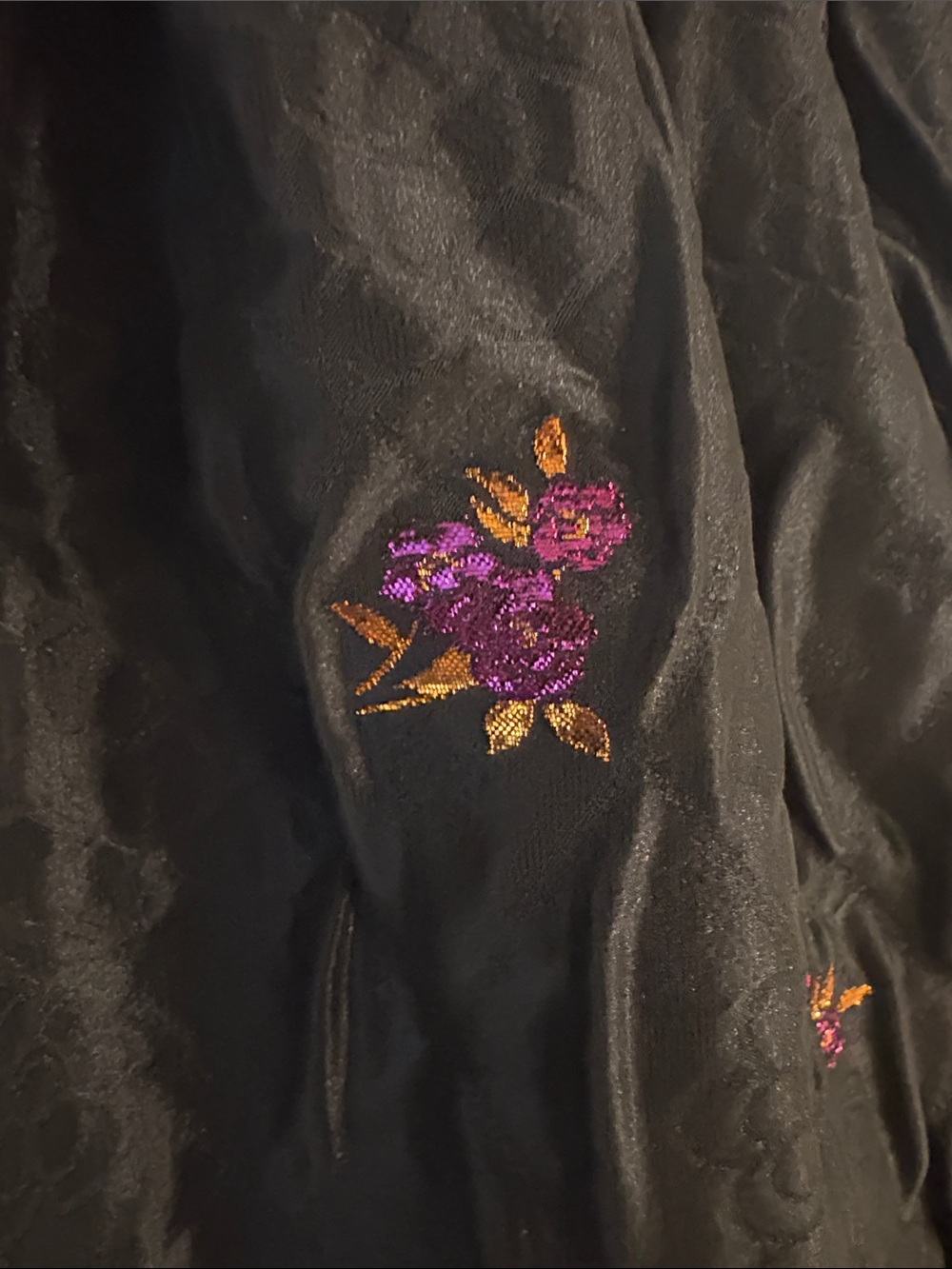 For Love And Lemons Black Mini Bubble Dress with Pink & Gold Embroidered Flowers - Picture 6 of 7